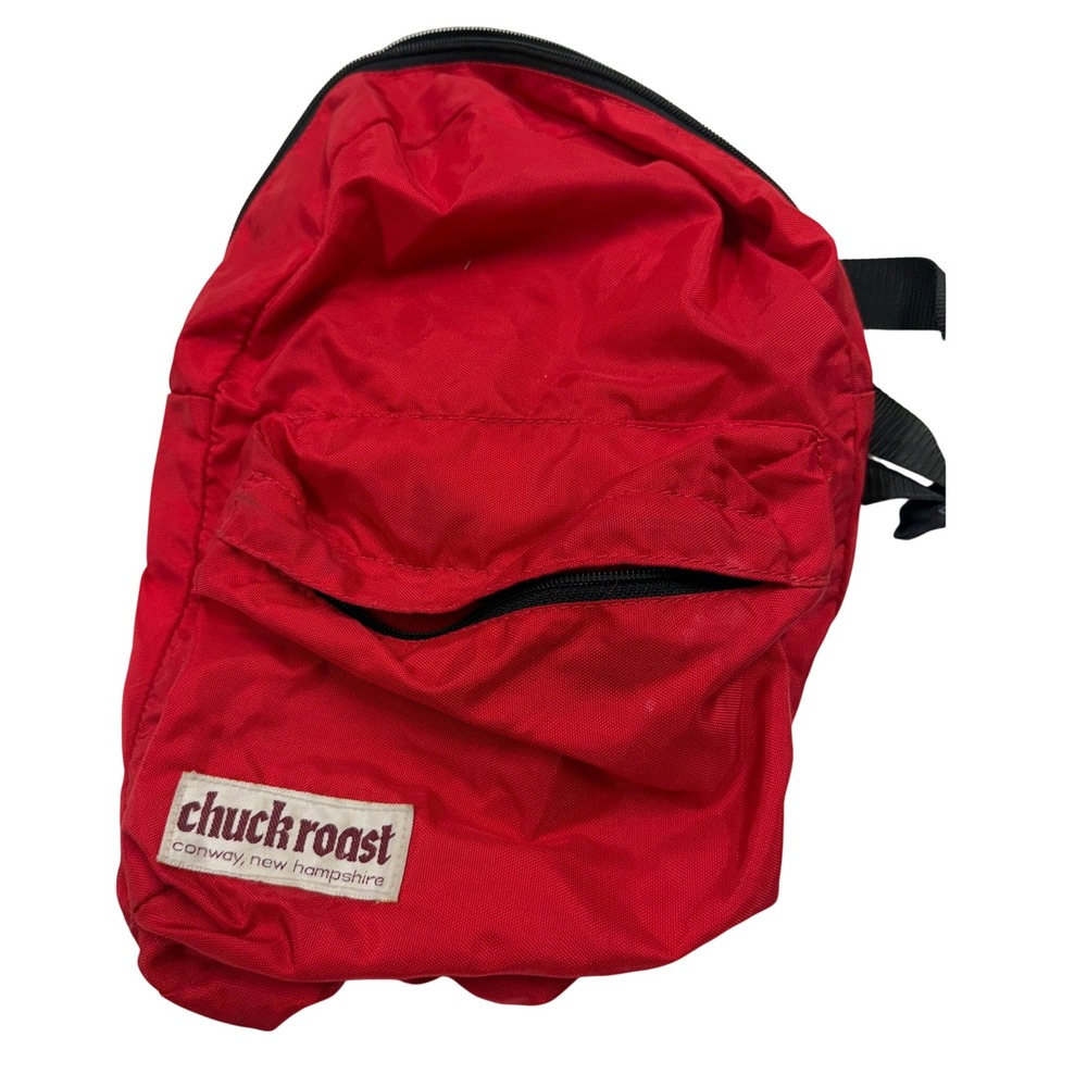 Chuck Roast Red Nylon Backpack Vintage Conway New Hampshire Daypack